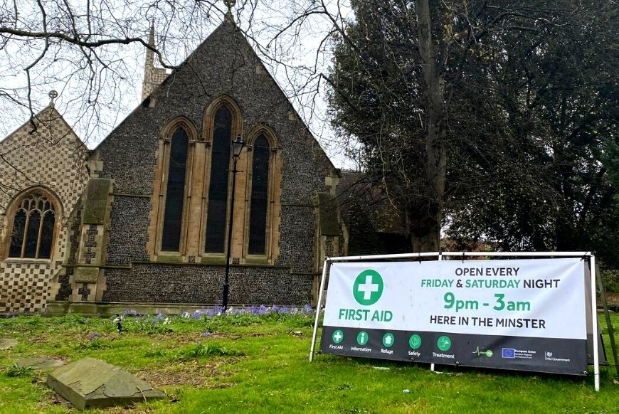 First Stop sign outside Reading Minster